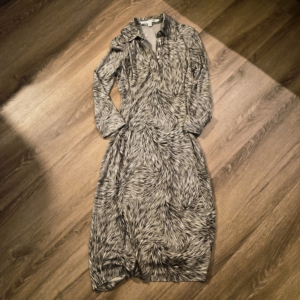 Diane Von Furstenberg 100% Silk Long Sleeve Dress Vintage 2